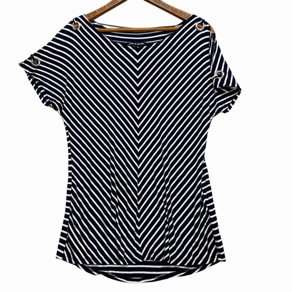Cable & Gauge Womens Navy White Stripe Top Grommet Detail Sz M